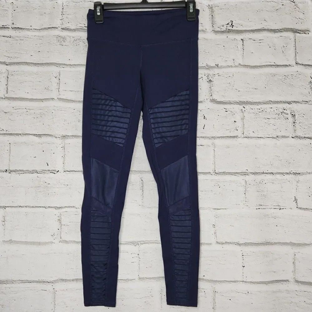 Alo Women's Higj Rise Dark Blue Moto Yoga Leggings Size XS